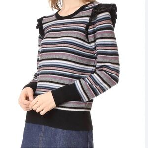 JOIE Cais C Metallic Stripe Ruffle Sweater